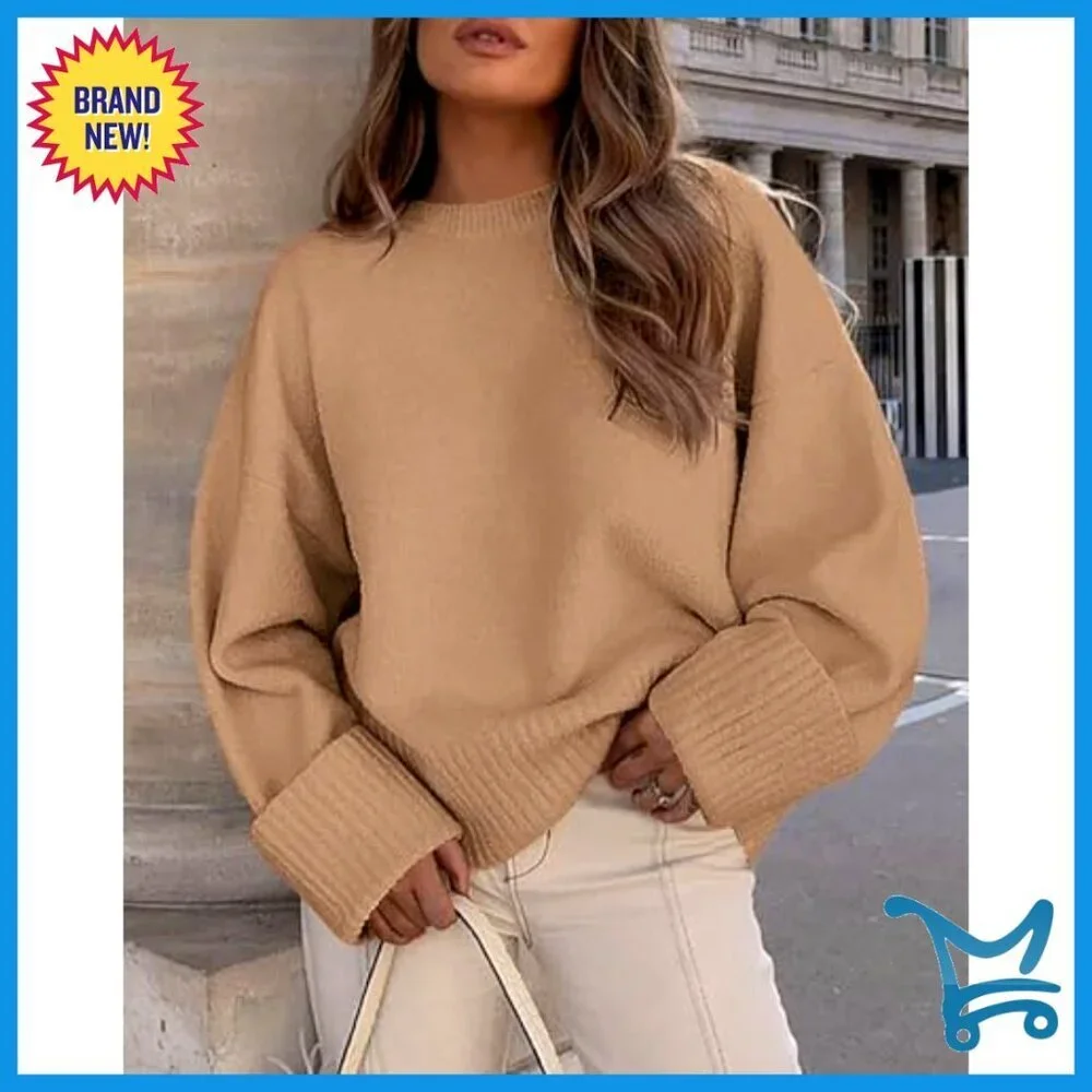 Oversized Chunky Knit Sweater Fuzzy Crewneck Pullover Long Sleeve Casual